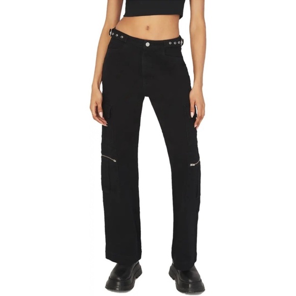 WeWoreWhat Black Utility Stretch Twill Denim Straight Leg Jean with Buckle - Picture 4 of 8